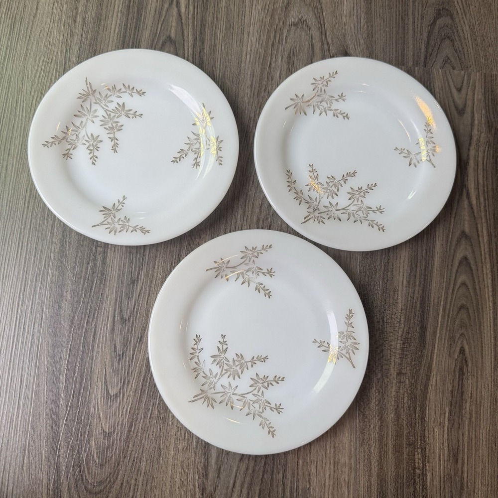 VTG 1960s Federal Milk Glass Golden Glory Salad Dessert Plates Set Of 3